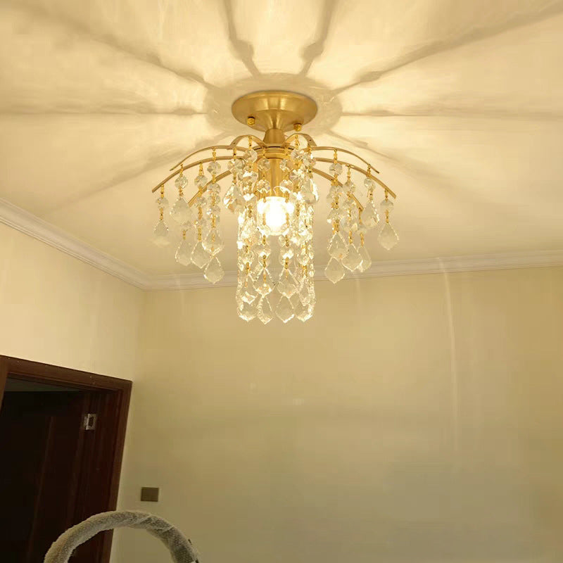 Modern Crycade Semi Flush Monte Crystal 1 Lampada del soffitto del corridoio chiaro in oro