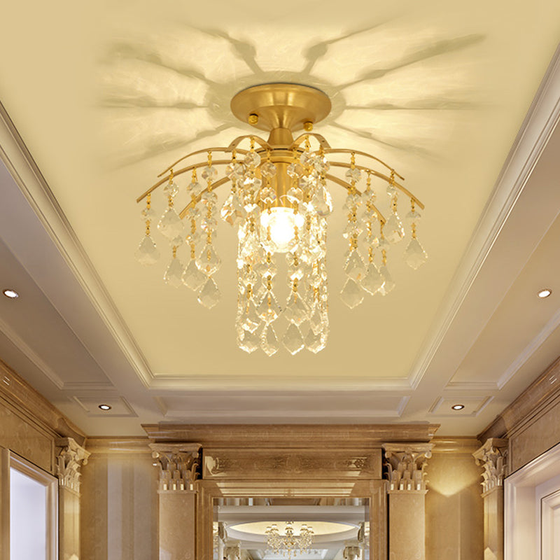 Modern Crycade Semi Flush Monte Crystal 1 Lampada del soffitto del corridoio chiaro in oro