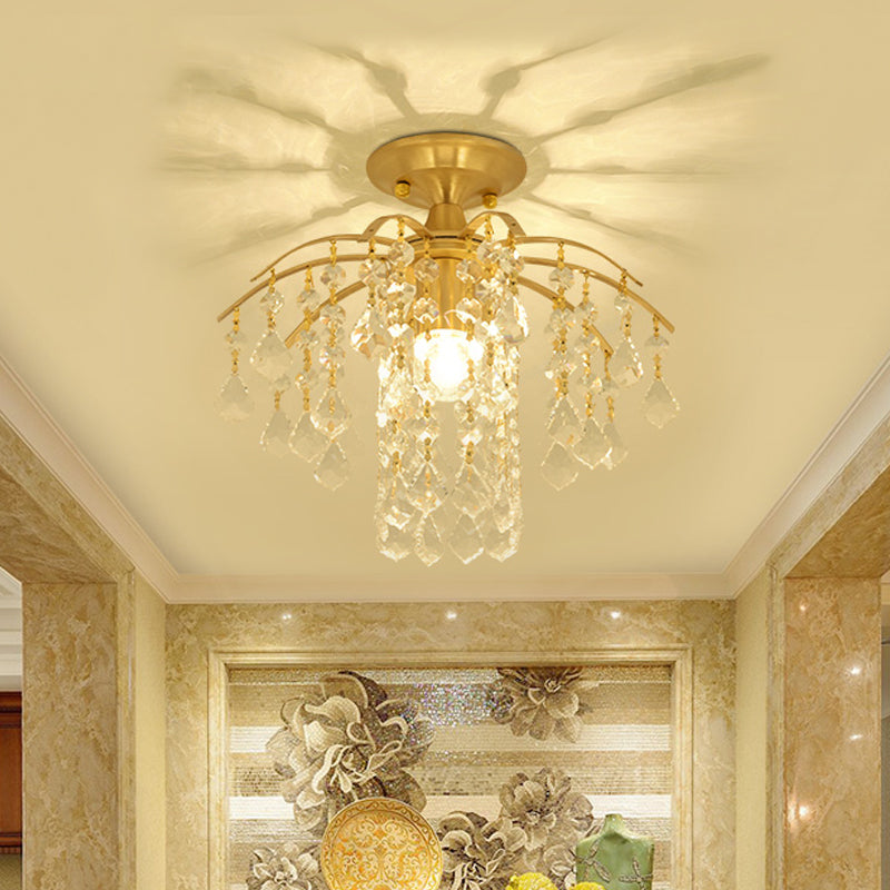 Modern Crycade Semi Flush Monte Crystal 1 Lampada del soffitto del corridoio chiaro in oro