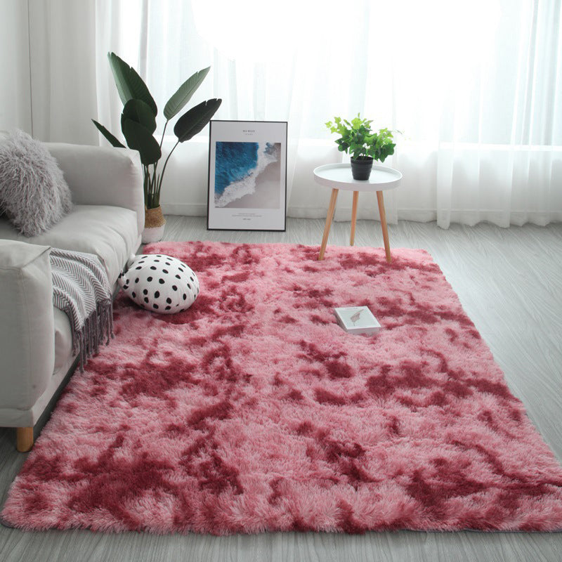 Multi-Colored Simplicity Rug Faux Fur Tie Dye Patterned Carpet Anti-Slip Backing Machine Washable Rug for Room