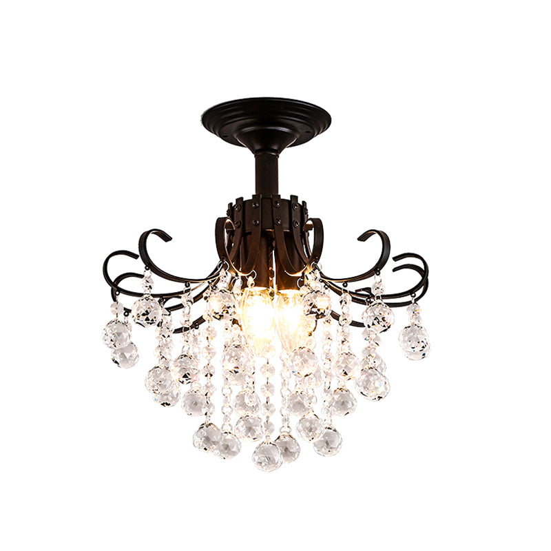 Postmodern Curve Arm Ceiling Light Faceted Crystal Ball 3 Lights Corridor Semi Flush Mount Light in Gold/Black