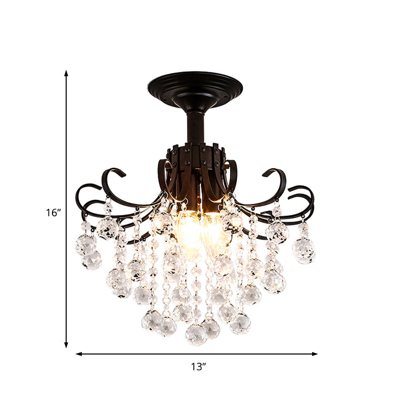 Postmodern Curve Arm Ceiling Light Faceted Crystal Ball 3 Lights Corridor Semi Flush Mount Light in Gold/Black