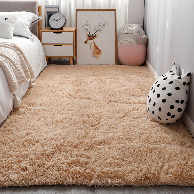 Comfort Bedroom Rug Multi-Colored Plain Area Carpet Faux Fur Anti-Slip Backing Washable Indoor Rug