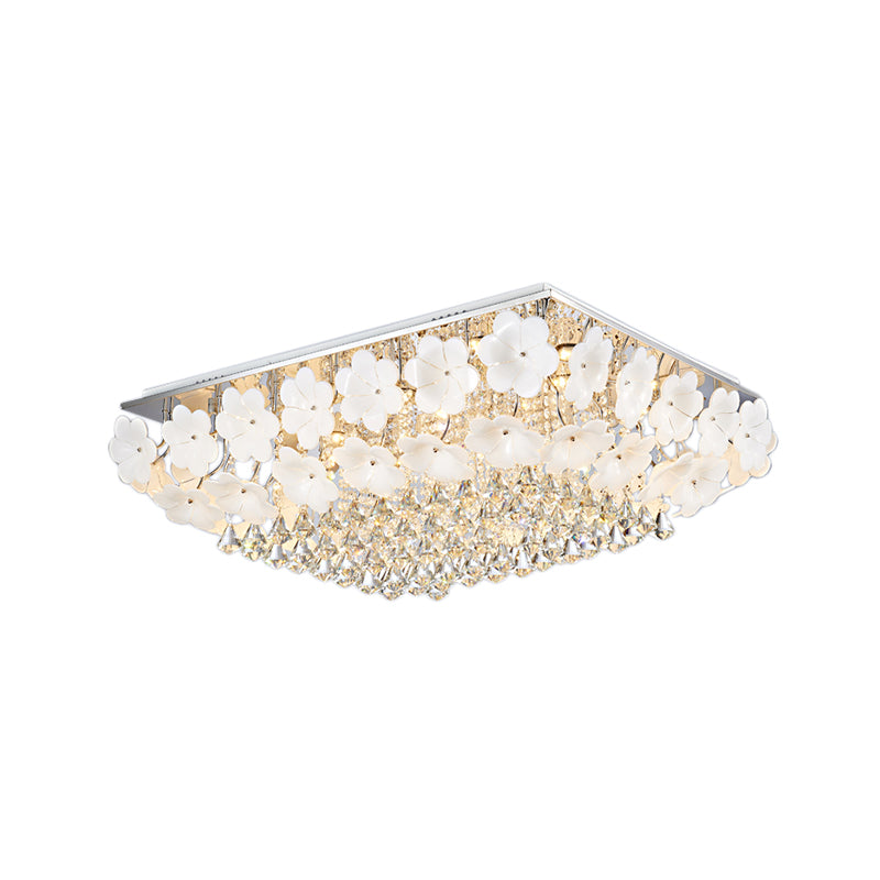 Rectangular Flush Mount Light Modern Crystal LED Chrome Ceiling Light Fixture for Living Room