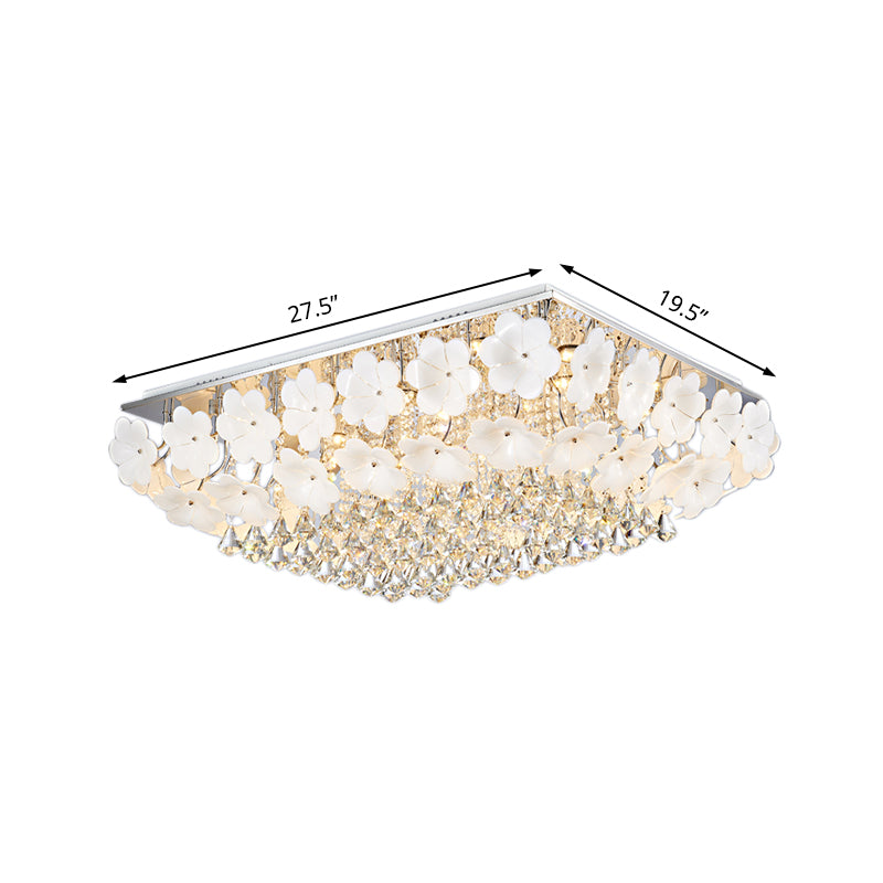 Rectangular Flush Mount Light Modern Crystal LED Chrome Ceiling Light Fixture for Living Room