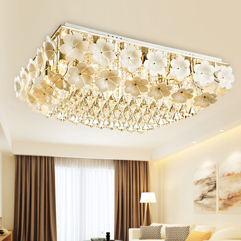 Rectangular Flush Mount Light Modern Crystal LED Chrome Ceiling Light Fixture for Living Room