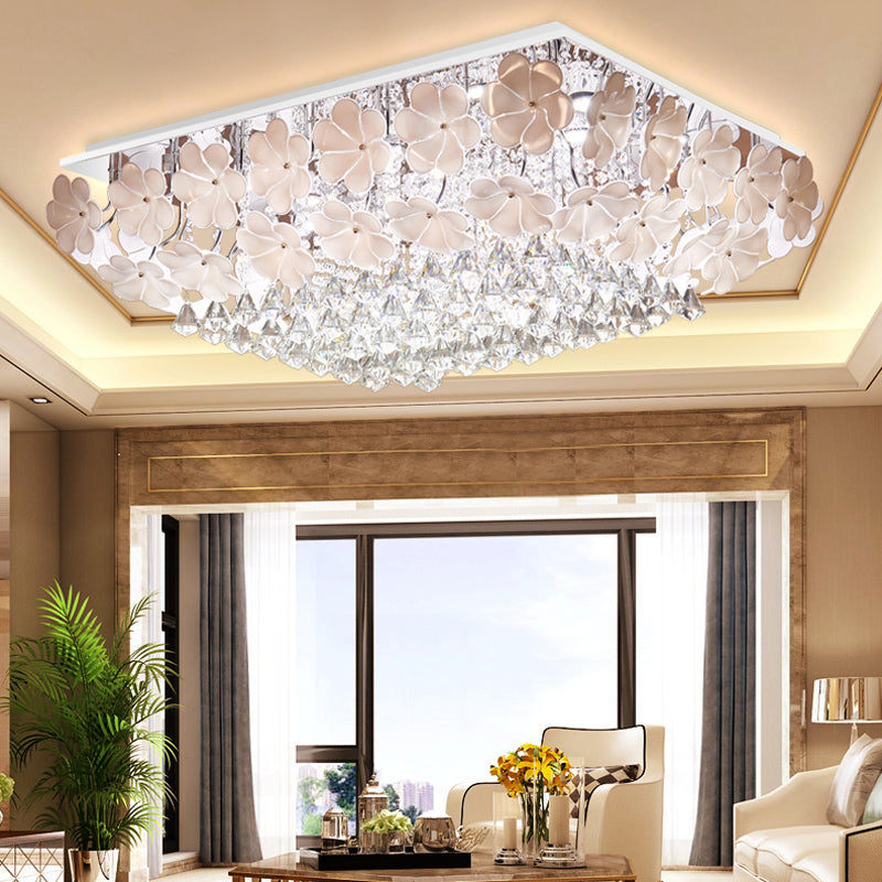 Rectangular Flush Mount Light Modern Crystal LED Chrome Ceiling Light Fixture for Living Room