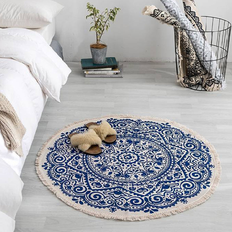 Multi-Color Bedroom Rug Vintage Tribal Symbols Area Carpet Polyster Easy Care Machine Washable Rug with Tassel