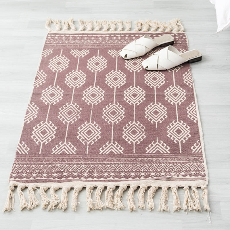 Decorative Western Rug Multi-Color Tribal Patterned Rug Machine Washable Easy Care Carpet with Tassel for Bedroom