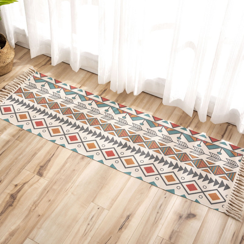 Nostalgia Tribal Pattern Rug Multi Colored Synthetics Area Rug Pet Friendly Easy Care Carpet with Fringe for Bedroom