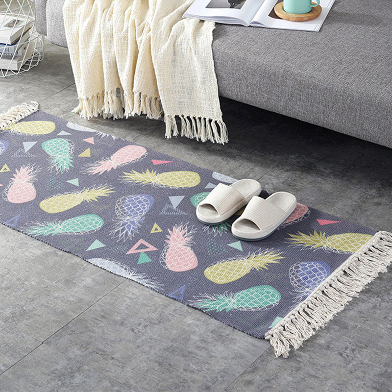 Casual Multi-Color Retro Rug Cotton Blend Geometric Print Carpet Machine Washable Easy Care Rug with Tassel for Decor