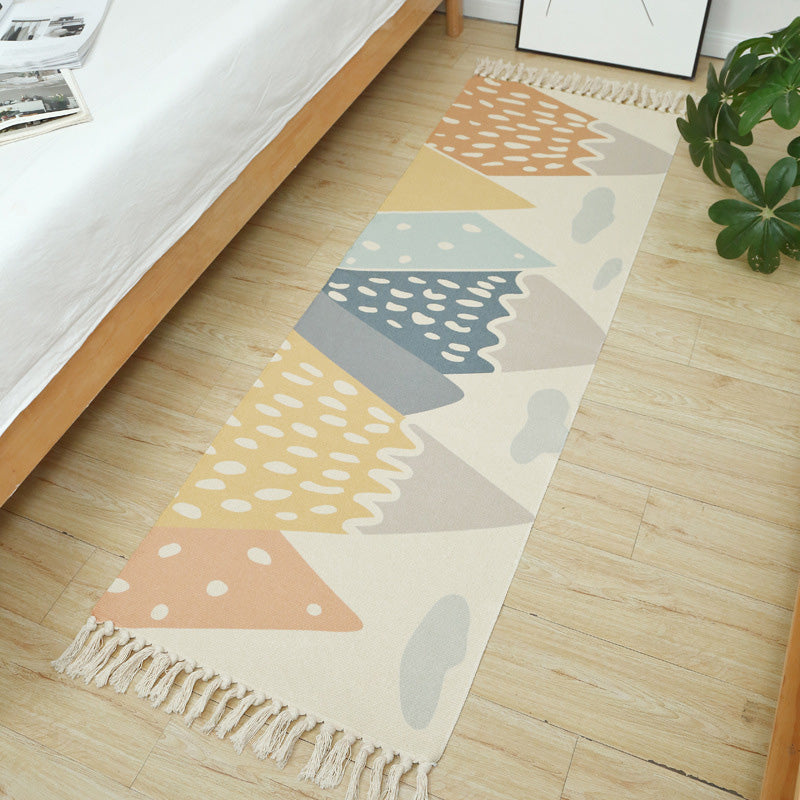 Multi-Colored Vintage Rug Cotton Blend Tribal Patterned Area Rug Washable Stain-Resistant Carpet with Tassel for Room