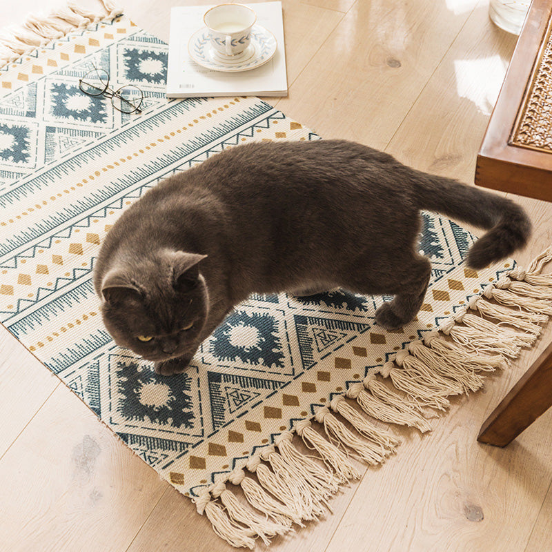 Tappeto multi -colore in cotone miscela di cotone totem tappeto per animali domestici tappeti fatti a mano con frangia per arredamento per la casa