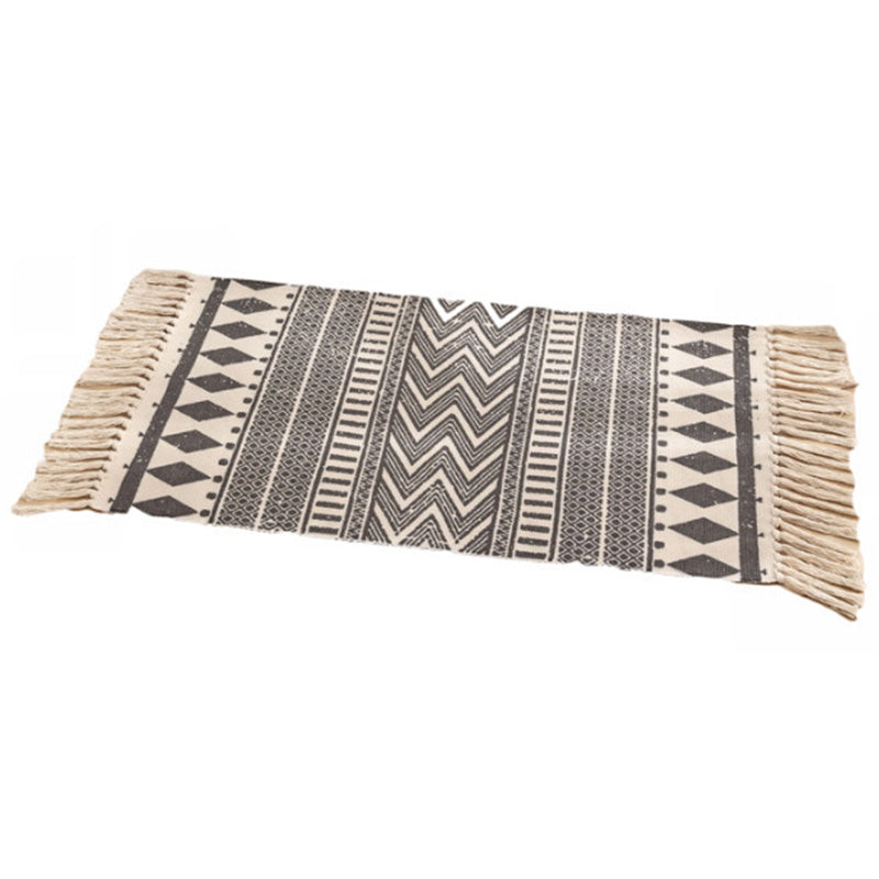 Classic Geometric Printed Rug Multi-Colored Cotton Blend Carpet Easy Care Washable Rug with Fringe for Bedroom