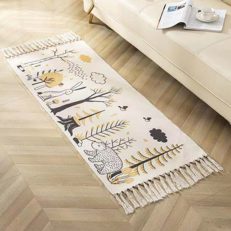 Classic Geometric Printed Rug Multi-Colored Cotton Blend Carpet Easy Care Washable Rug with Fringe for Bedroom