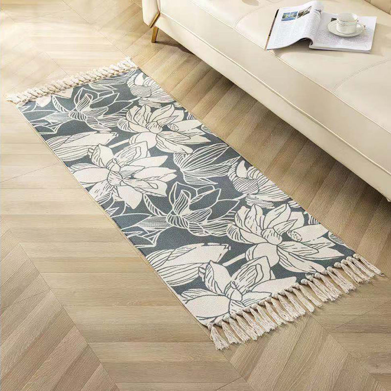 Classic Geometric Printed Rug Multi-Colored Cotton Blend Carpet Easy Care Washable Rug with Fringe for Bedroom