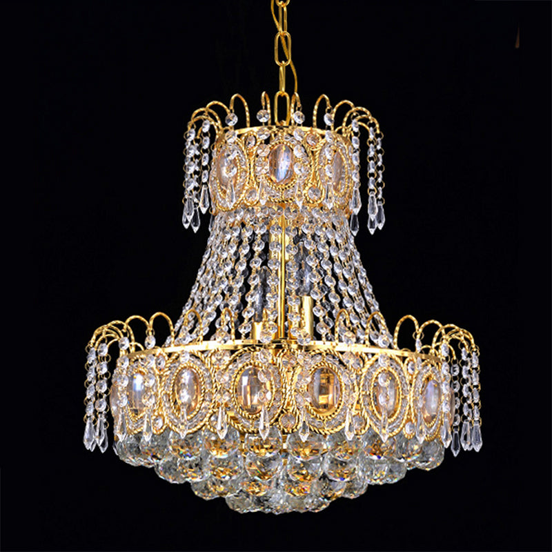 Crystal Fared suspendu plafond Light moderne 5 lumières Gold Chandelier Light pour le salon