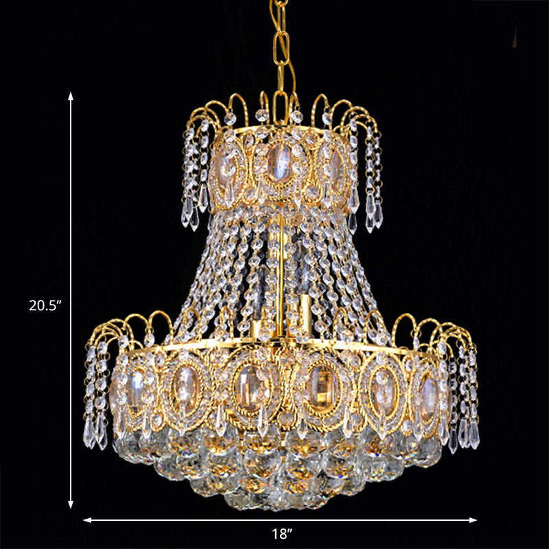 Crystal Fared suspendu plafond Light moderne 5 lumières Gold Chandelier Light pour le salon