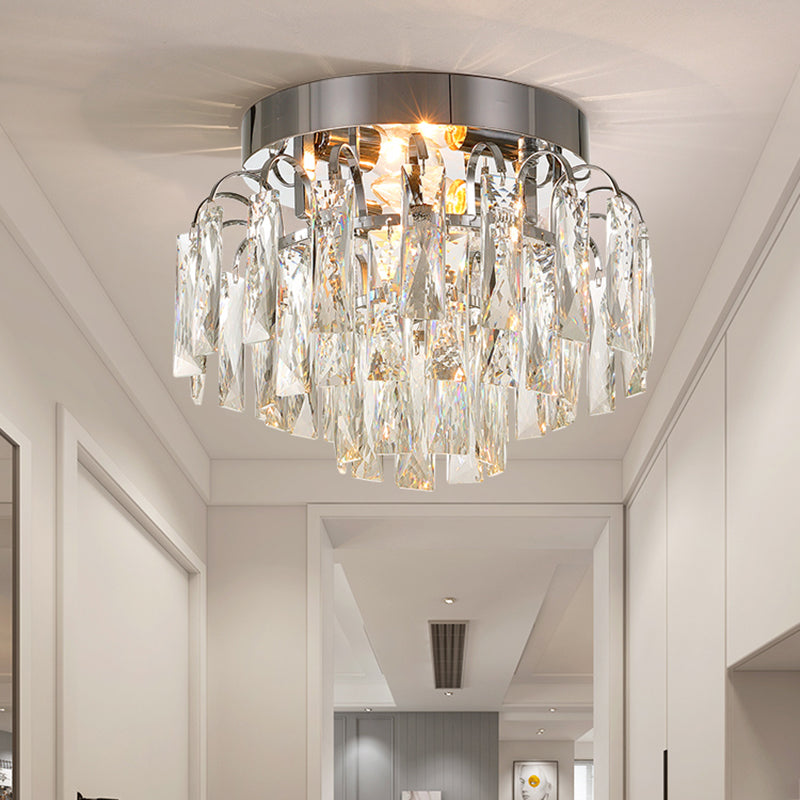 Ronde Flush Mount Licht Modern Gefacetteerd Helder Kristal Prisma 2 Lampen Chroom/Goud Plafond Licht