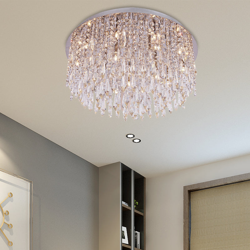 Eenvoudige 15 Lichten Flush Mount Licht met Crystal Shade Chrome Dome Plafond Lamp Fixture