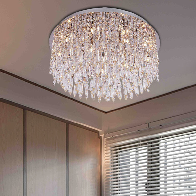 Eenvoudige 15 Lichten Flush Mount Licht met Crystal Shade Chrome Dome Plafond Lamp Fixture