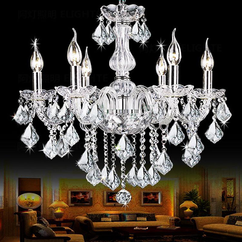 Candelabra Chandelier Lamp Contemporary Clear Glass 6 Lights Living Room with Crystal Accent