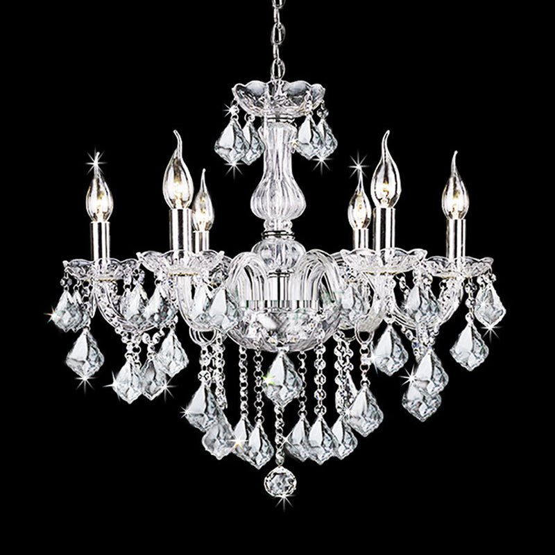 Candelabra Chandelier Lamp Contemporary Clear Glass 6 Lights Living Room with Crystal Accent