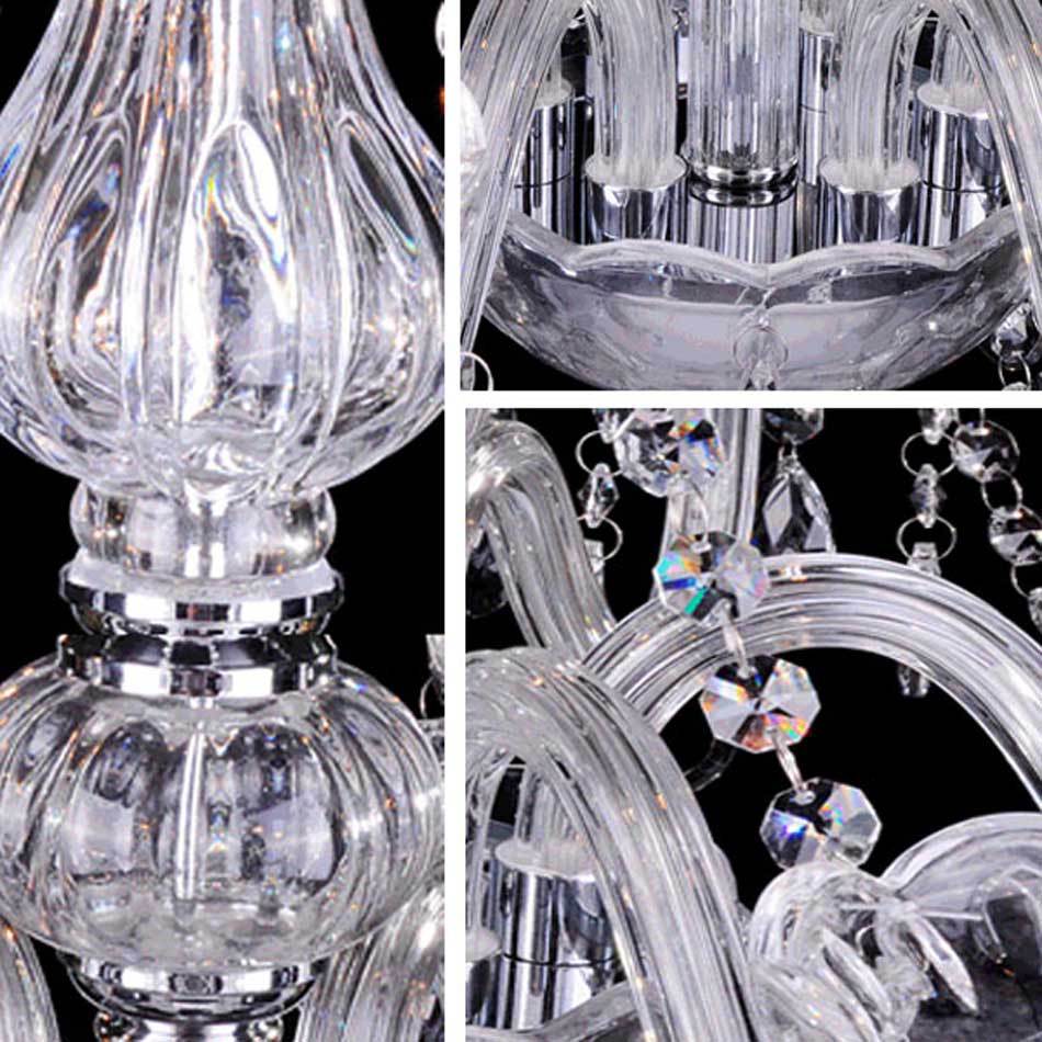 Candelabra Chandelier Lamp Contemporary Clear Glass 6 Lights Living Room with Crystal Accent