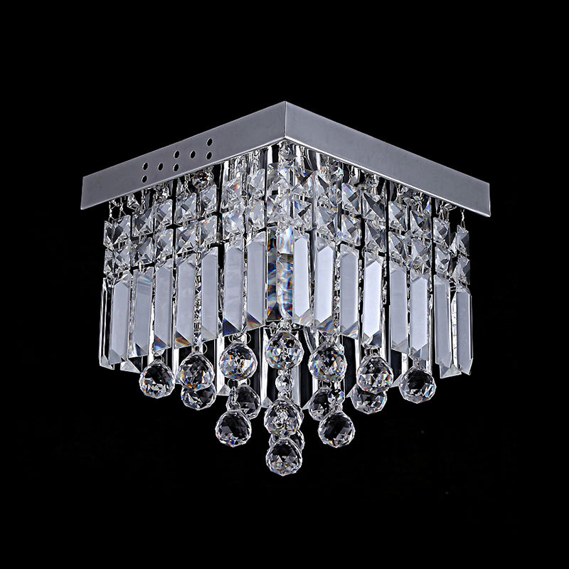 Cubic Ceiling Mount Modern Crystal 2 Lights Chrome Flush Mount Light Fixture for Bedroom