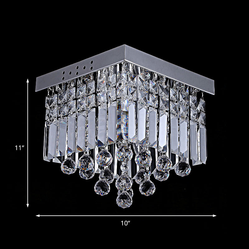 Kubische Plafondmontage Moderne Crystal 2 Lights Chrome Flush Mount Light Fixture voor Slaapkamer