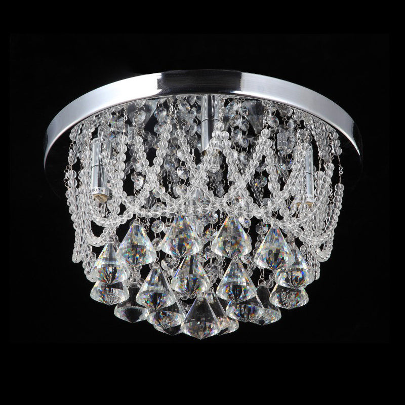 Dome Flush Light Fixture Modern Crystal Strand 3 Lights 14"/18" Wide Chrome Ceiling Lamp for Bedroom