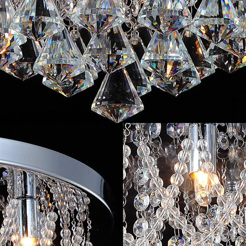 Dome Flush Light Fixture Modern Crystal Strand 3 Lights 14"/18" Wide Chrome Ceiling Lamp for Bedroom