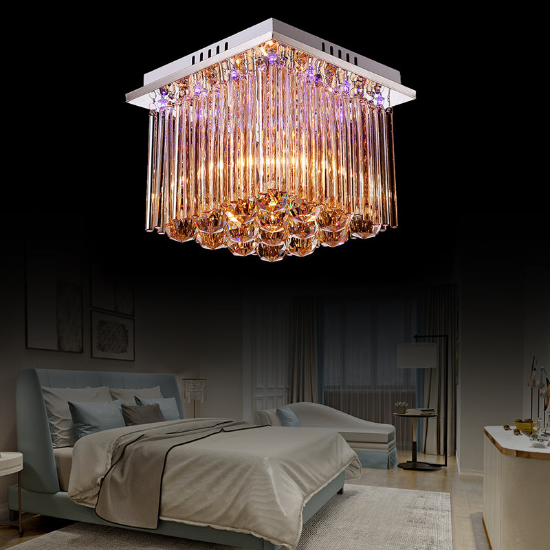 Crystal Rod and Crystal Ball Cubic Flush Mount Light Modernism 1 Light Chrome Ceiling Light Fixture