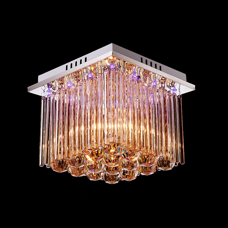 Crystal Rod en Crystal Ball Kubieke Flush Mount Licht Modernisme 1 Licht Chroom Plafond Lamp