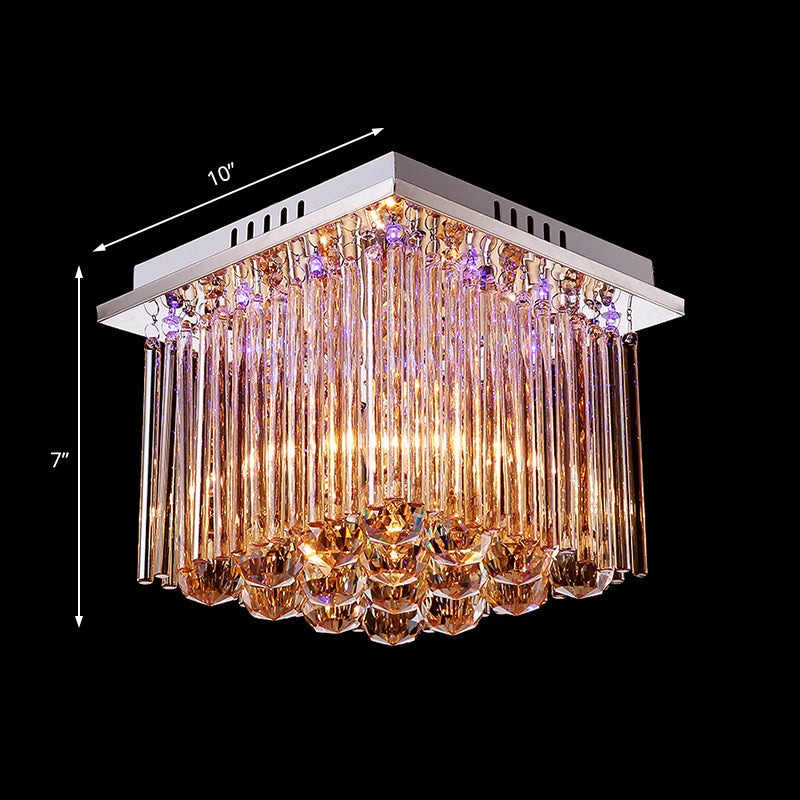 Crystal Rod and Crystal Ball Cubic Flush Mount Light Modernism 1 Light Chrome Ceiling Light Fixture