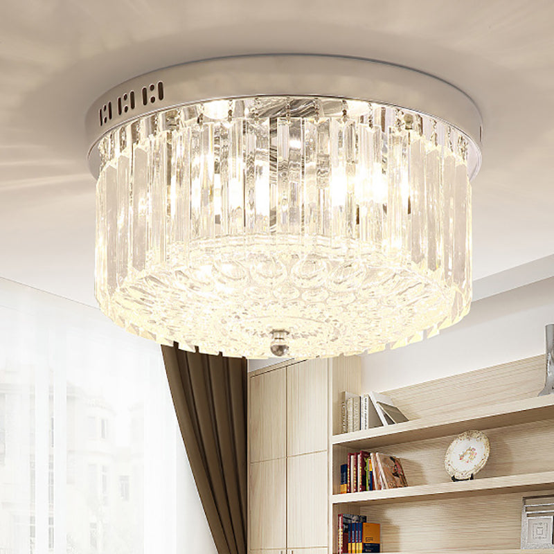 Chrome Drum Flush Light Fixture Moderno 3 luci Rettangolare-Cut Crystal Light Fixture per camera da letto, 10 "/14" Wide