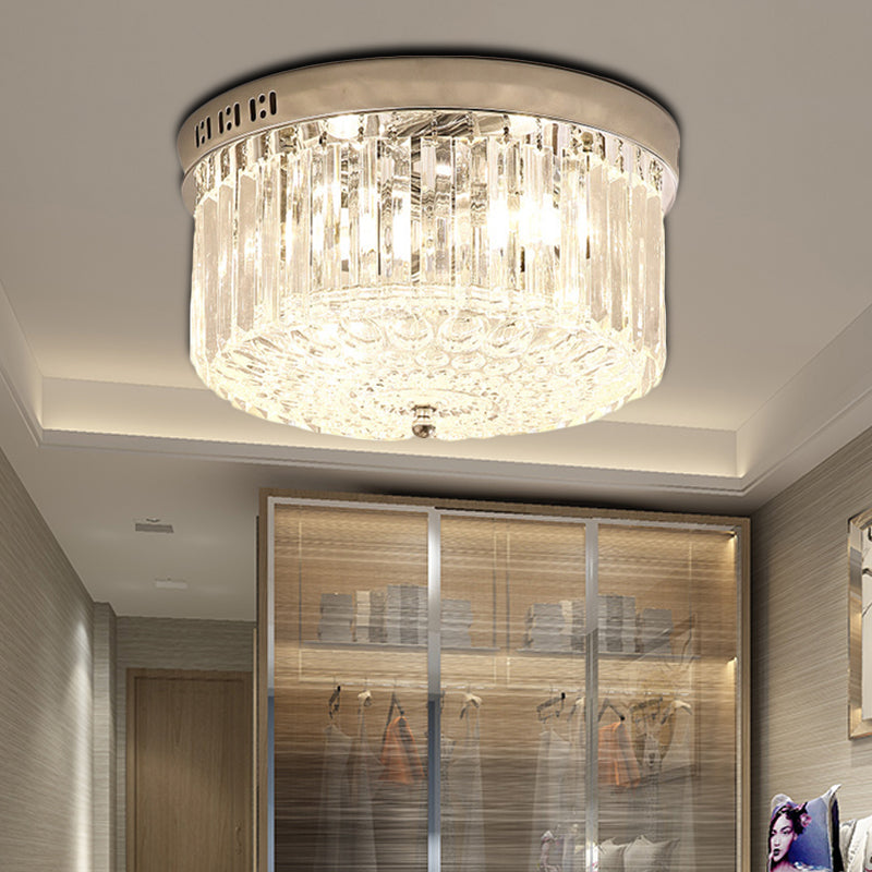 Chrome Drum Flush Light Fixture Moderno 3 luci Rettangolare-Cut Crystal Light Fixture per camera da letto, 10 "/14" Wide