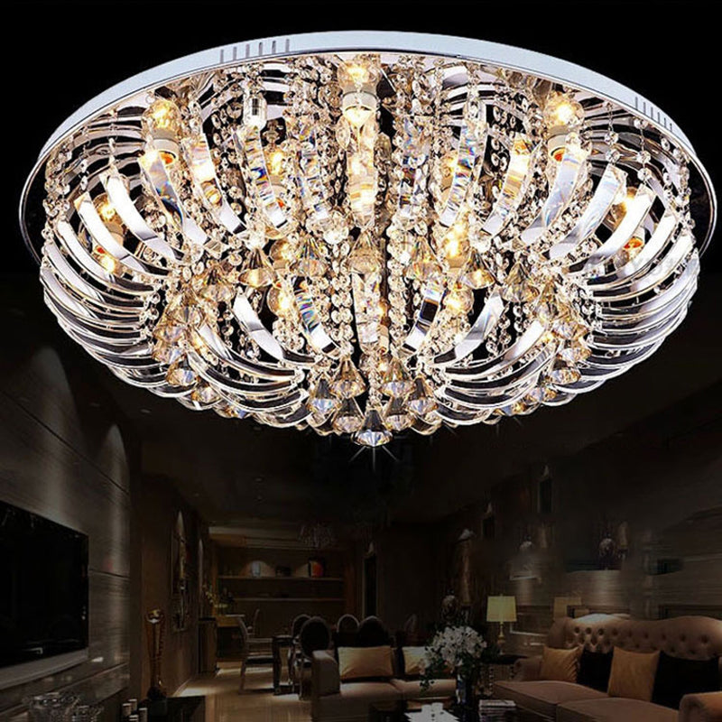 Luz de techo cromada de 23,5"/31,5" de ancho, cristal contemporáneo, 9/12 luces, montaje empotrado en cúpula