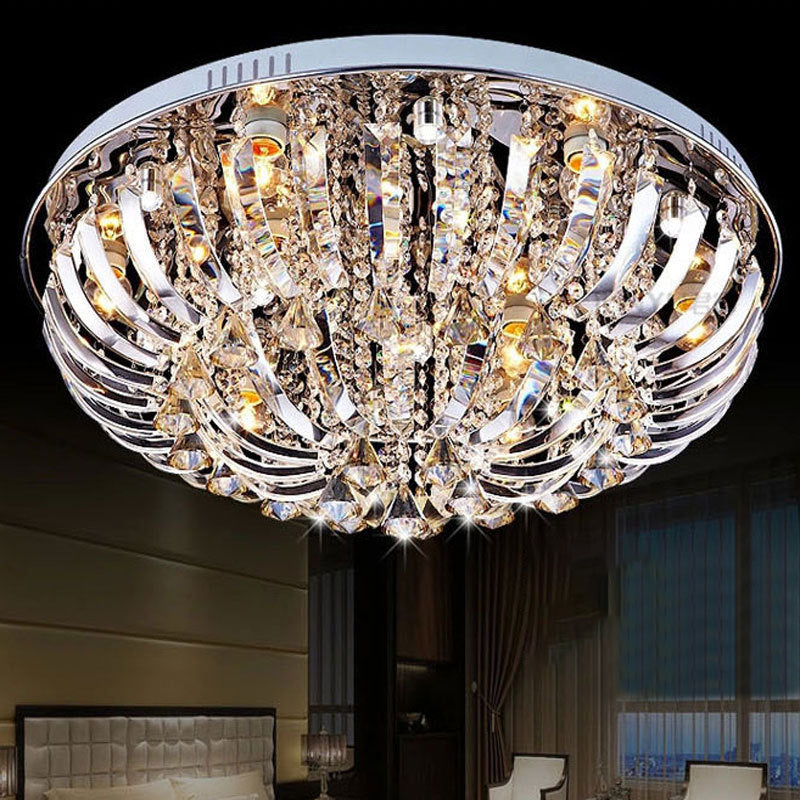 Dome Flush Mount Light Contemporary Crystal 9/12 Lights 23.5"/31.5" Wide Chrome Ceiling Light