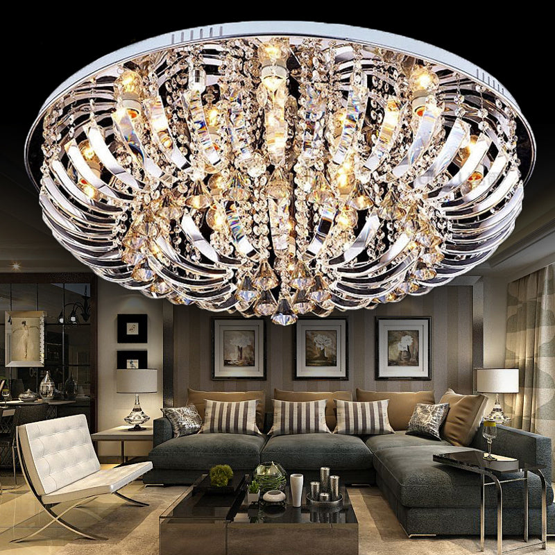 Dome Flush Mount Light Contemporary Crystal 9/12 Lights 23.5 "/31.5" Wide Chrome Ceiling Light