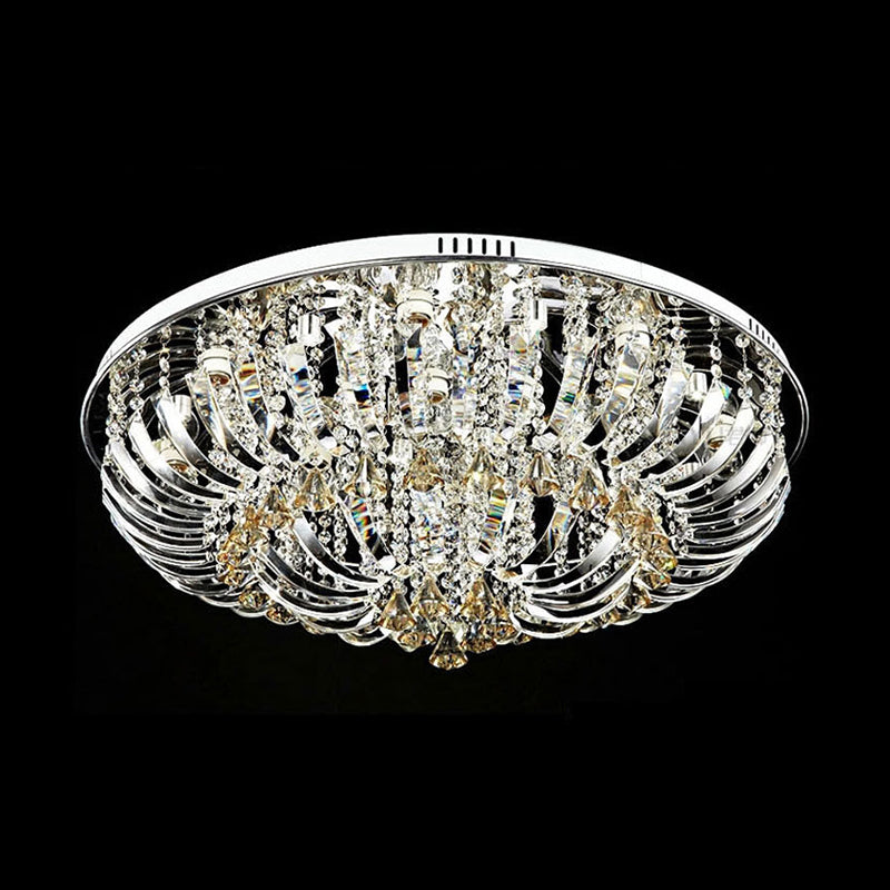 Dome Flush Mount Light Contemporary Crystal 9/12 Lights 23.5"/31.5" Wide Chrome Ceiling Light