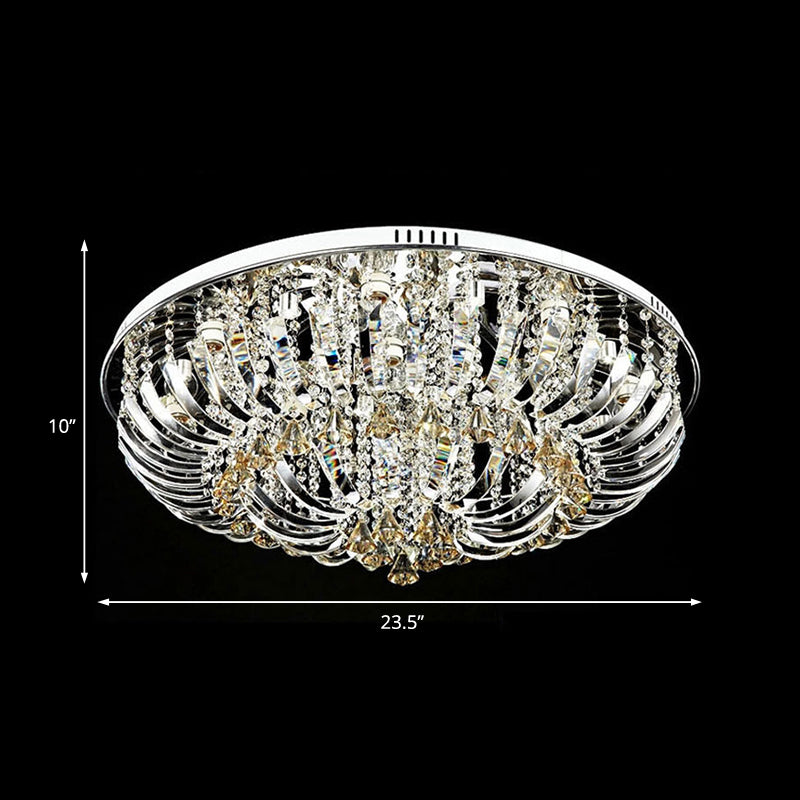 Dome Flush Mount Light Contemporary Crystal 9/12 Lights 23.5 "/31.5" Wide Chrome Ceiling Light