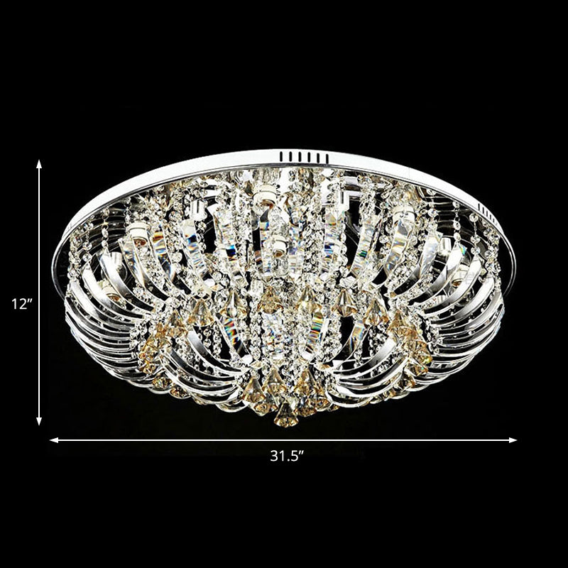 Cupola Flush Mount Light Contemporary Crystal 9/12 Luci 23,5 "/31.5" Wide Chrome Massimale Light