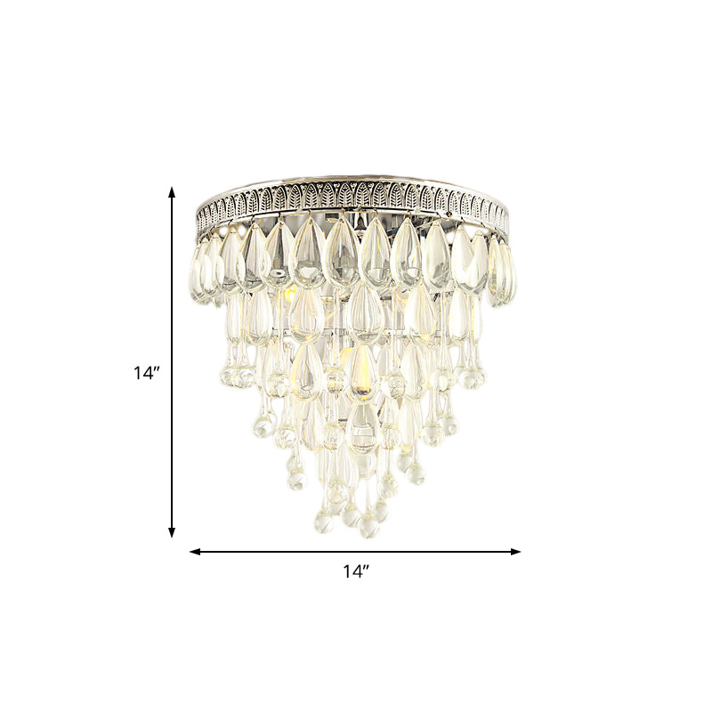 Tiered Flush Mount Light Modern Teardrop Crystal 4 Lights Chrome Ceiling Fixture for Bedroom