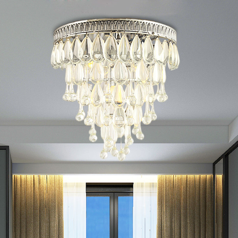 Plafonnier moderne à plusieurs niveaux en cristal en forme de larme, 4 lumières chromées, luminaire de plafond pour chambre à coucher