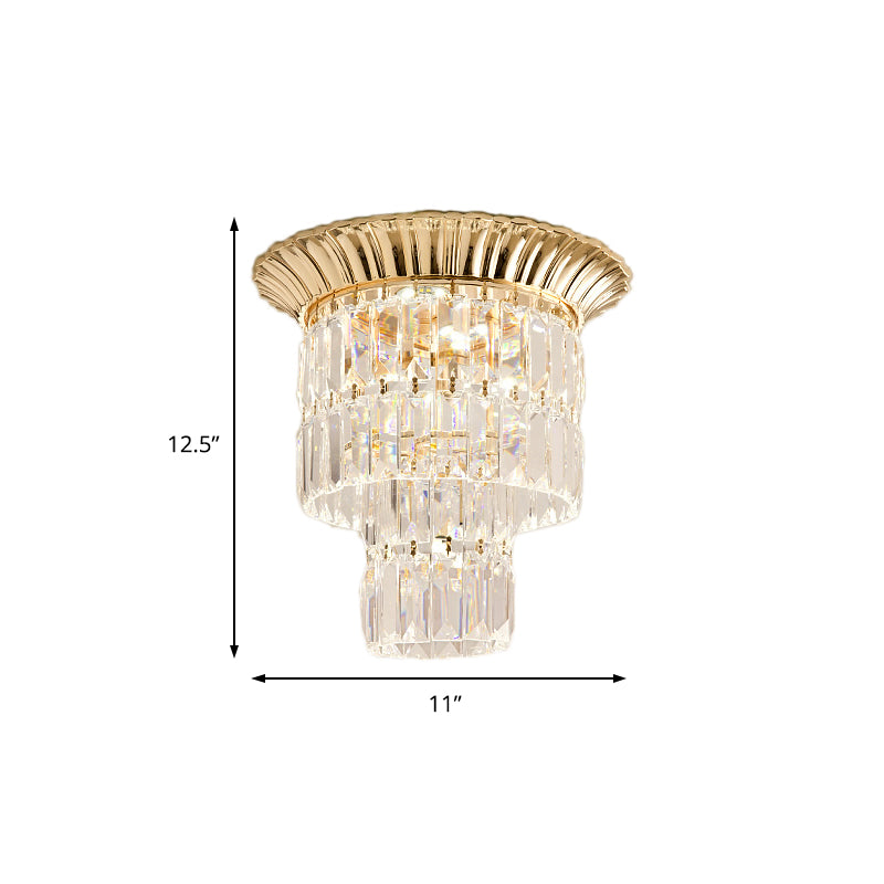 Double Cylinder Shade Flush Light Modern Crystal Block 5 Lumières Chrome / Gold Ceiling Light