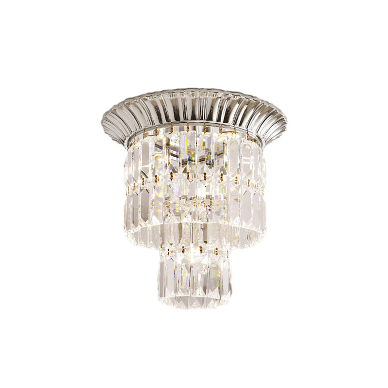 Double Cylinder Shade Flush Light Modern Crystal Block 5 Lumières Chrome / Gold Ceiling Light