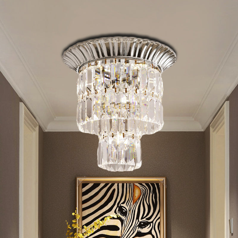 Double Cylinder Shade Flush Light Modern Crystal Block 5 Lumières Chrome / Gold Ceiling Light