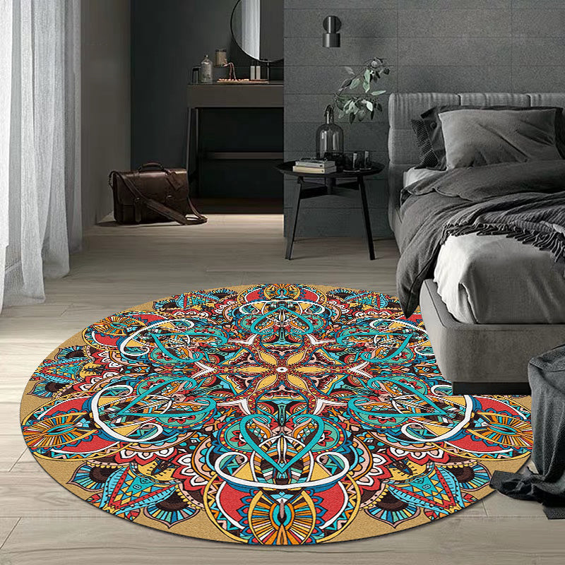 Vintage Multi Color Boho Rug Polyster Southwestern Print Indoor Rug Non-Slip Backing Washable Carpet for Living Room