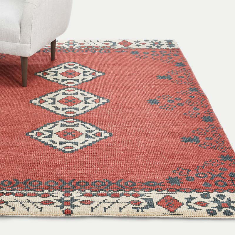 Multi Colored Bohemian Rug Cotton Blend Tribal Pattern Area Carpet Machine Washable Non-Slip Indoor Rug for Parlor